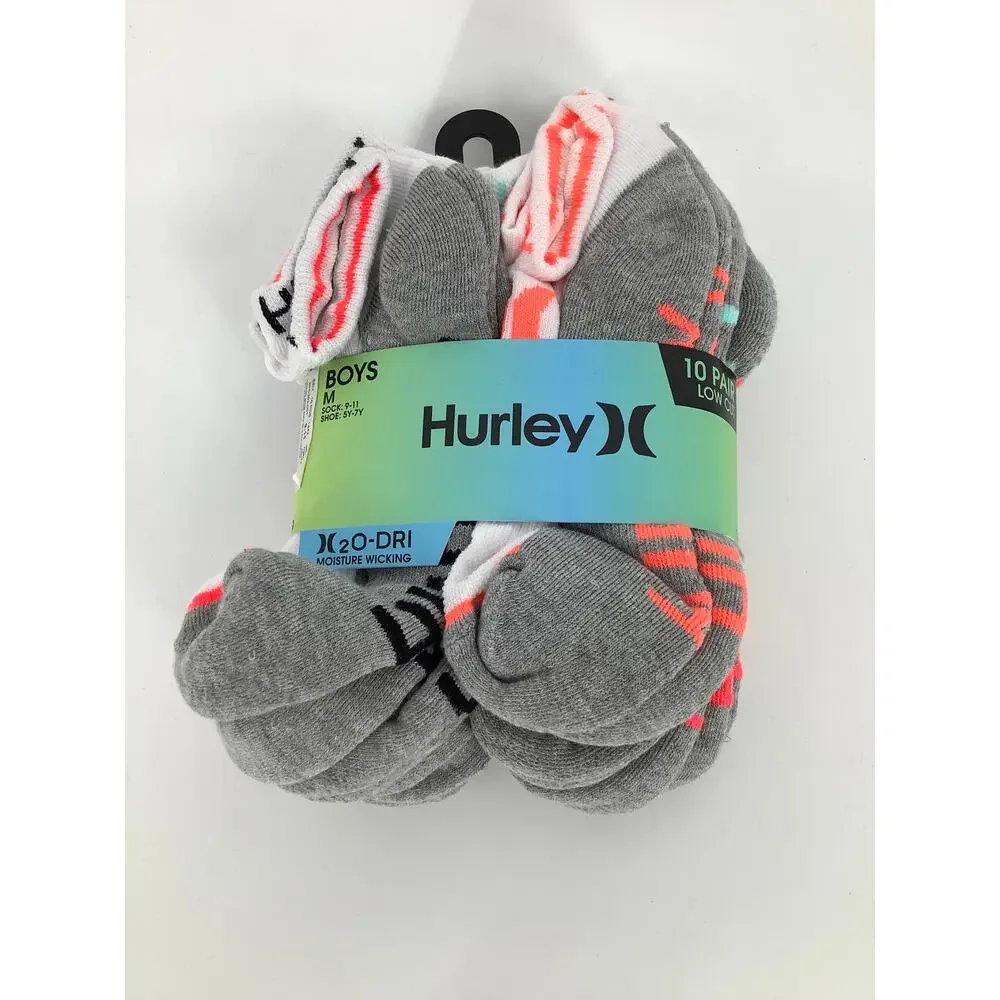 Hurley Boy's Medium 10-Pair H20 Dri Moisture Wicking Comfort Low Cut Socks L21-2